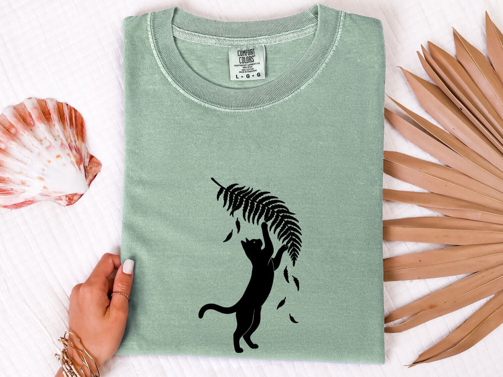 Cat Shape Shirt for Women – Basic Eco Current Greenery Feline Environment Graphic Tee
