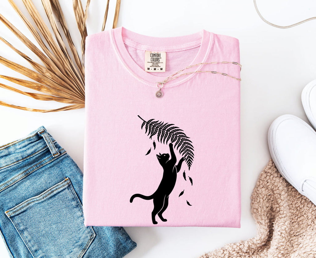 Cat Shape Shirt for Women – Basic Eco Current Greenery Feline Environment Graphic Tee