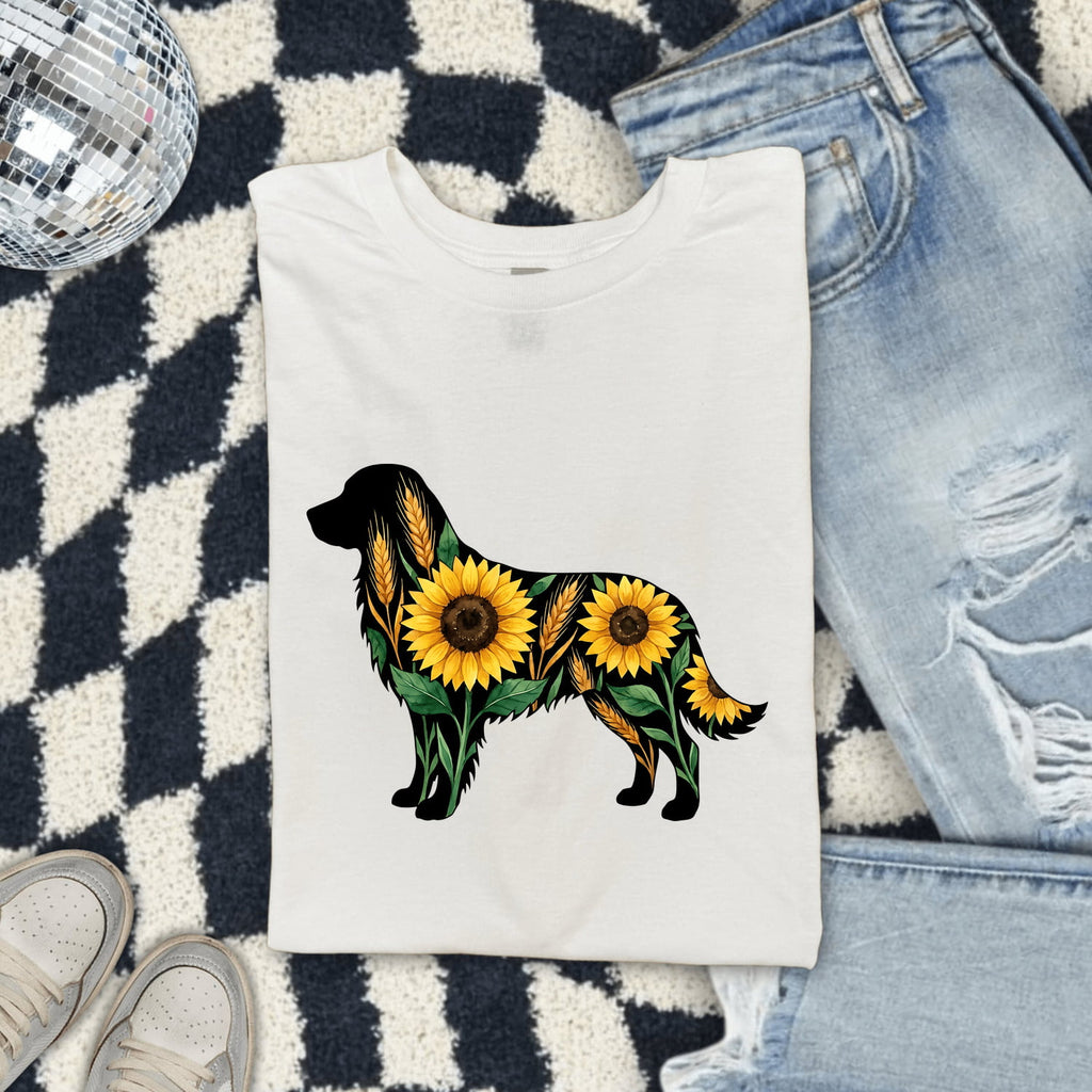 Dog Silhouette Shirt for Women – Watercolor Floral Illustrated Environmental Nature Graphic Tee