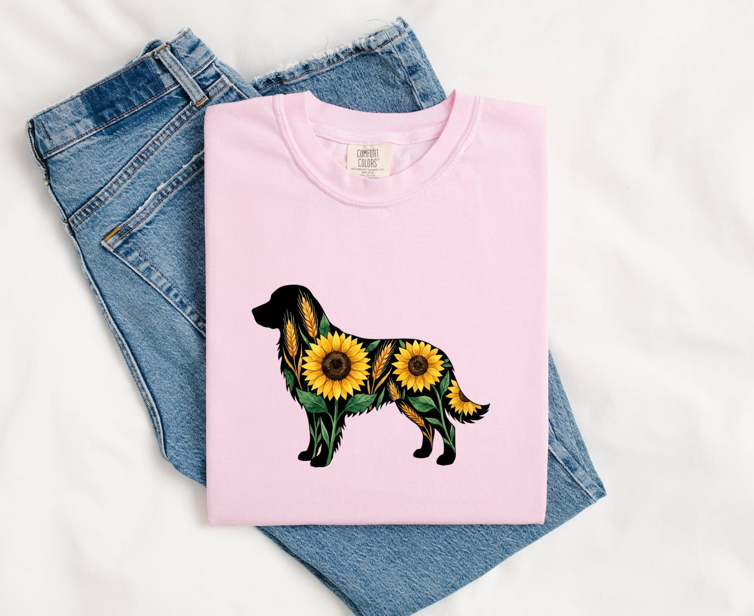 Dog Silhouette Shirt for Women – Watercolor Floral Illustrated Environmental Nature Graphic Tee