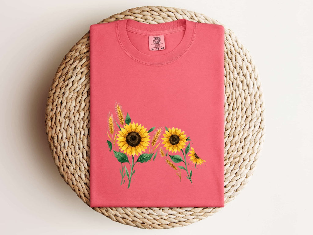 Dog Silhouette Shirt for Women – Watercolor Floral Illustrated Environmental Nature Graphic Tee