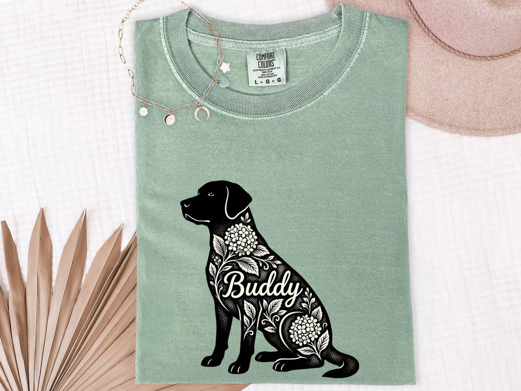 Labrador Retriever Shirt for Women – Botanical Contemporary Floral Hortensia Dog Graphic Tee