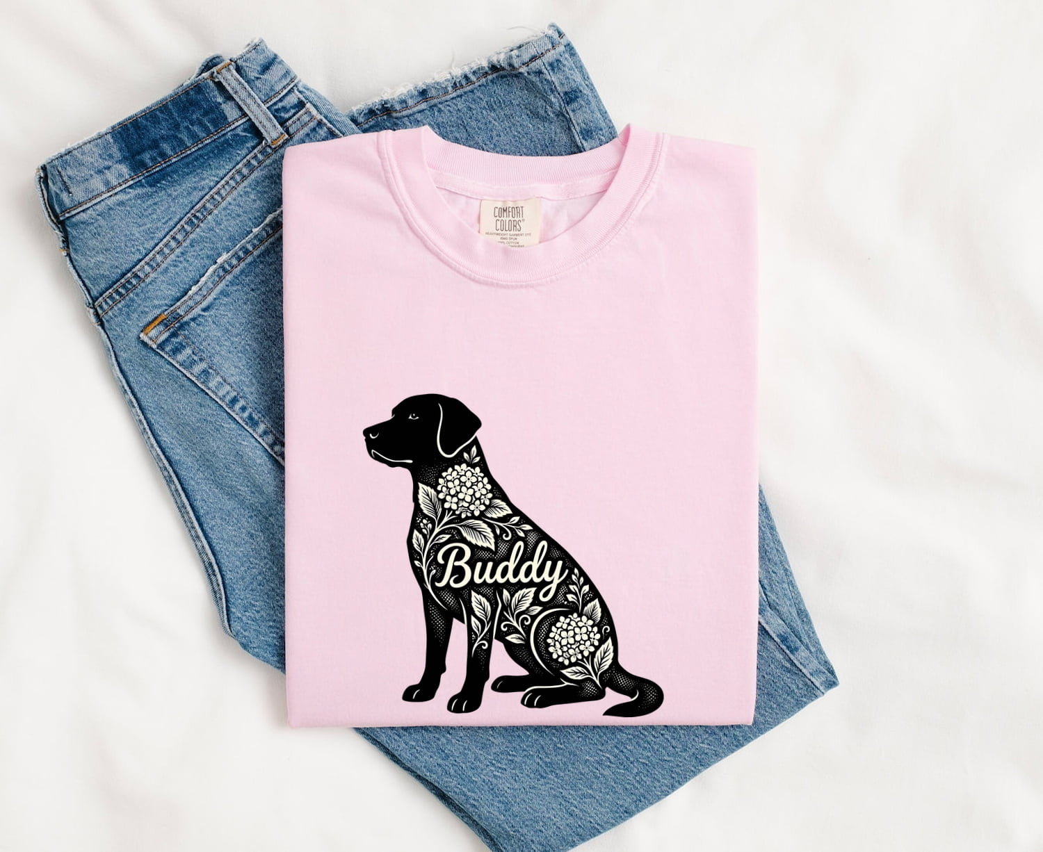Labrador Retriever Shirt for Women – Botanical Contemporary Floral Hortensia Dog Graphic Tee