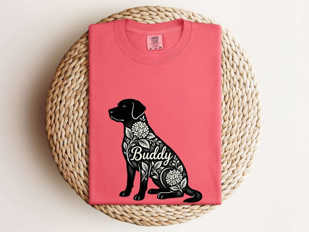 Labrador Retriever Shirt for Women – Botanical Contemporary Floral Hortensia Dog Graphic Tee