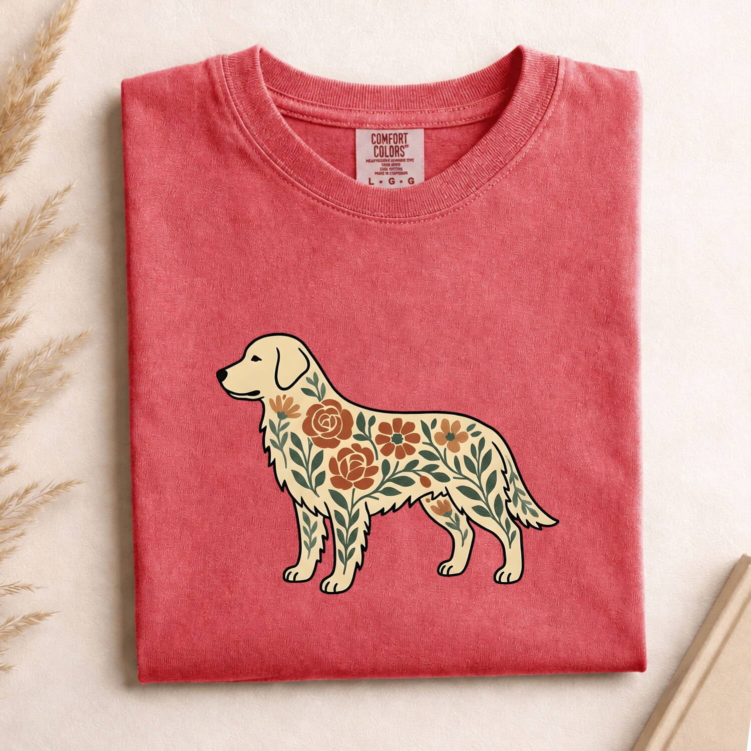 Golden Retriever Shirt for Women – Boho Chic Indigenous Blossom Garden Canine Graphic Tee