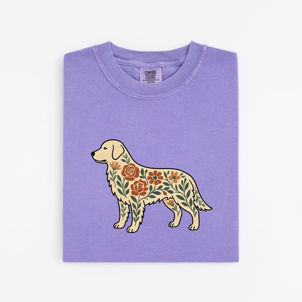 Golden Retriever Shirt for Women – Boho Chic Indigenous Blossom Garden Canine Graphic Tee
