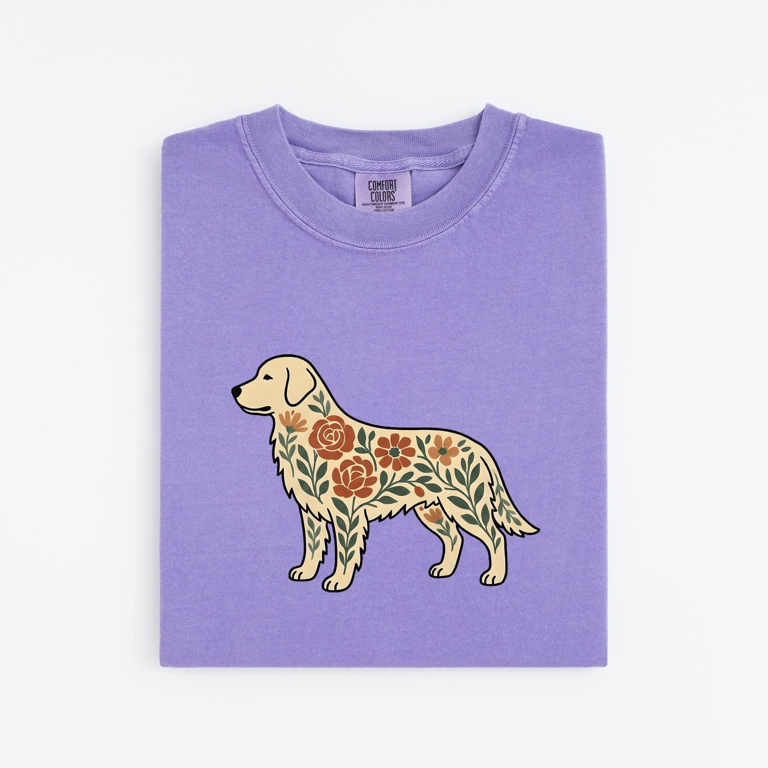 Golden Retriever Shirt for Women – Boho Chic Indigenous Blossom Garden Canine Graphic Tee