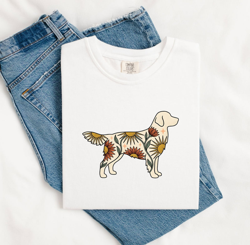 Dog Floral Shirt for Women – Boho Hippie Vintage Sunflower Environmental Puppy Graphic Tee