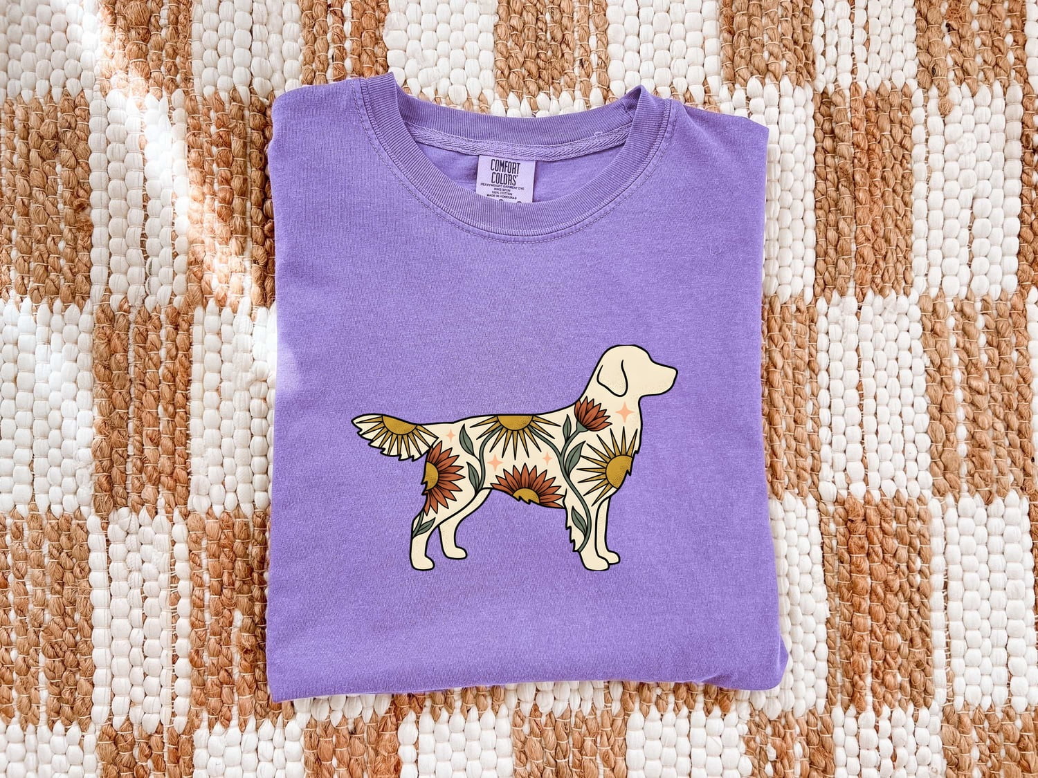Dog Floral Shirt for Women – Boho Hippie Vintage Sunflower Environmental Puppy Graphic Tee