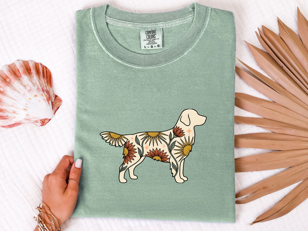 Dog Floral Shirt for Women – Boho Hippie Vintage Sunflower Environmental Puppy Graphic Tee