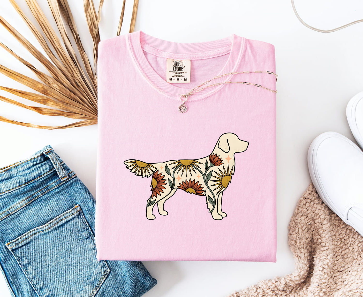 Dog Floral Shirt for Women – Boho Hippie Vintage Sunflower Environmental Puppy Graphic Tee