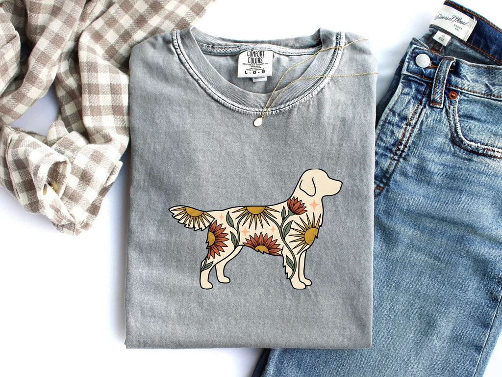 Dog Floral Shirt for Women – Boho Hippie Vintage Sunflower Environmental Puppy Graphic Tee