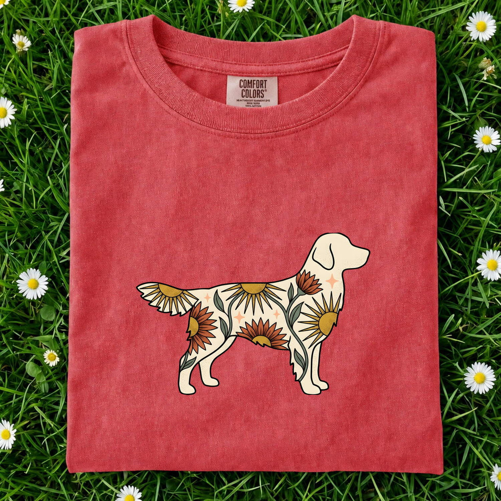 Dog Floral Shirt for Women – Boho Hippie Vintage Sunflower Environmental Puppy Graphic Tee