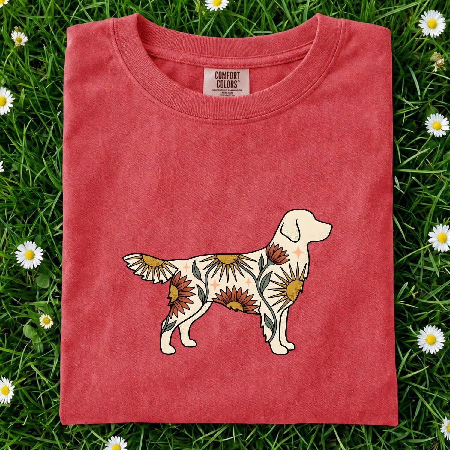 Dog Floral Shirt for Women – Boho Hippie Vintage Sunflower Environmental Puppy Graphic Tee