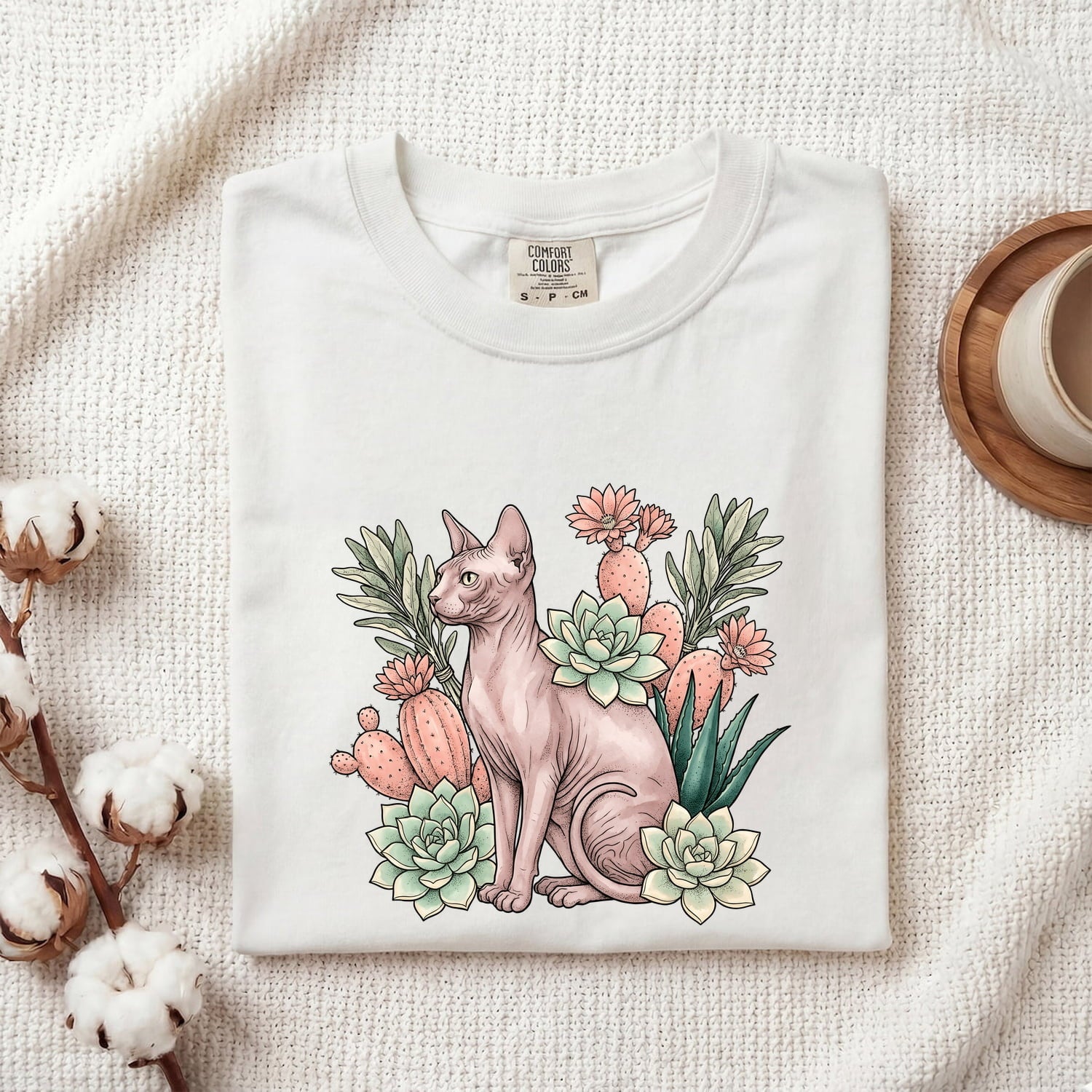 Sphynx Cat Shirt for Women – Botanical Herbaceous Greenery Classic Aloe Graphic Tee