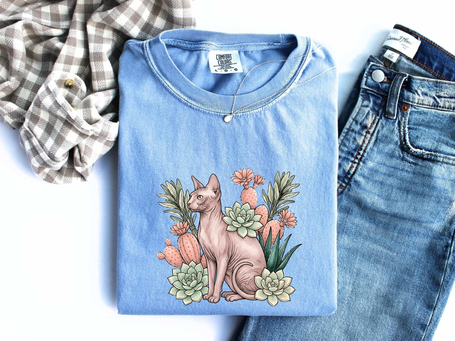 Sphynx Cat Shirt for Women – Botanical Herbaceous Greenery Classic Aloe Graphic Tee