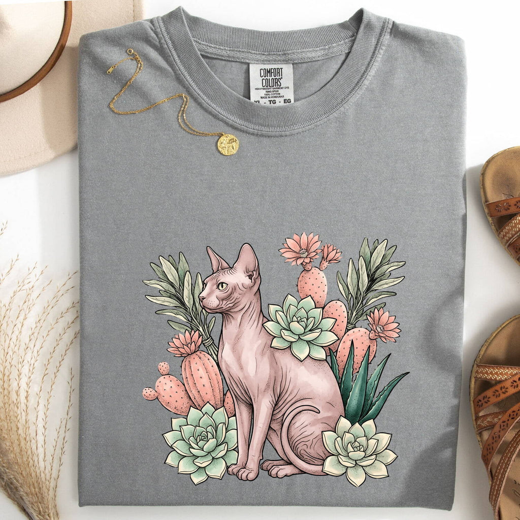 Sphynx Cat Shirt for Women – Botanical Herbaceous Greenery Classic Aloe Graphic Tee