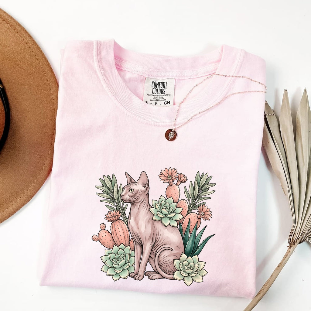 Sphynx Cat Shirt for Women – Botanical Herbaceous Greenery Classic Aloe Graphic Tee