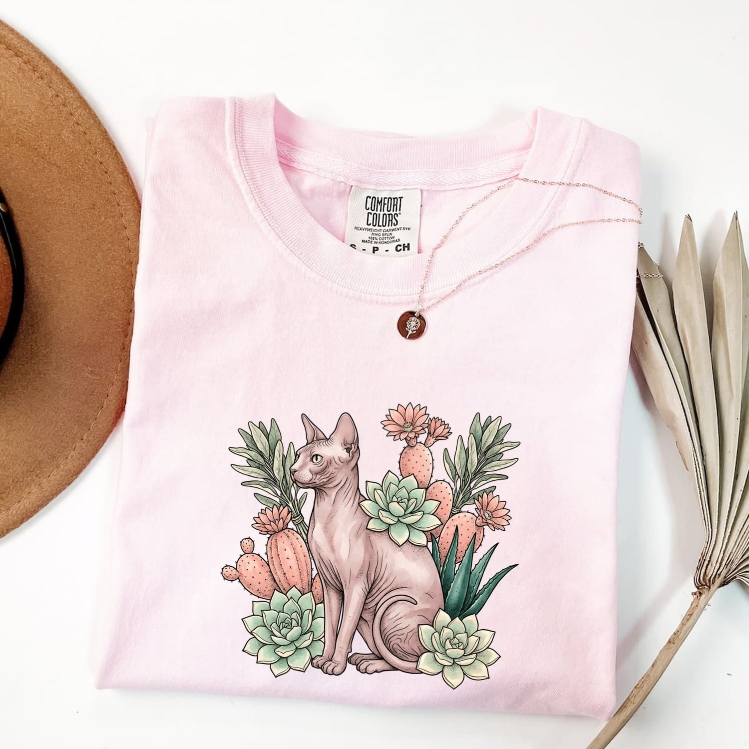 Sphynx Cat Shirt for Women – Botanical Herbaceous Greenery Classic Aloe Graphic Tee