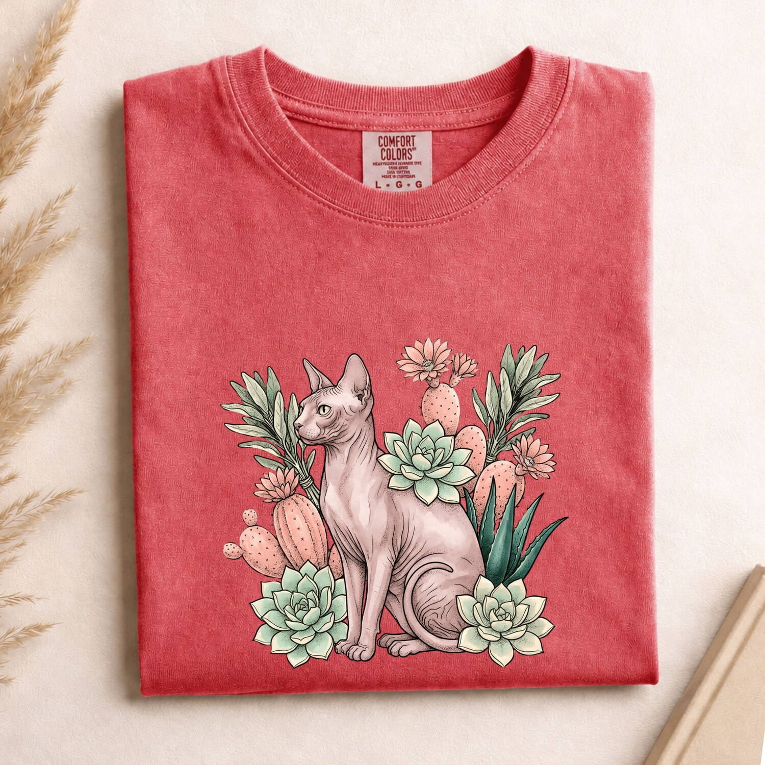 Sphynx Cat Shirt for Women – Botanical Herbaceous Greenery Classic Aloe Graphic Tee
