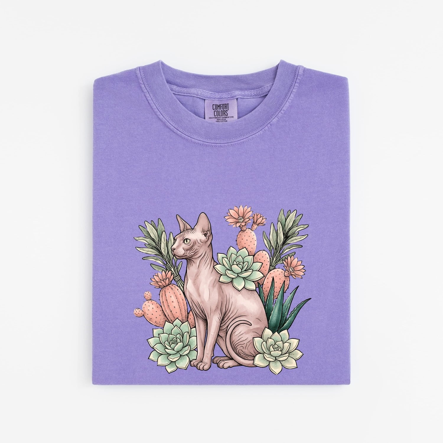 Sphynx Cat Shirt for Women – Botanical Herbaceous Greenery Classic Aloe Graphic Tee