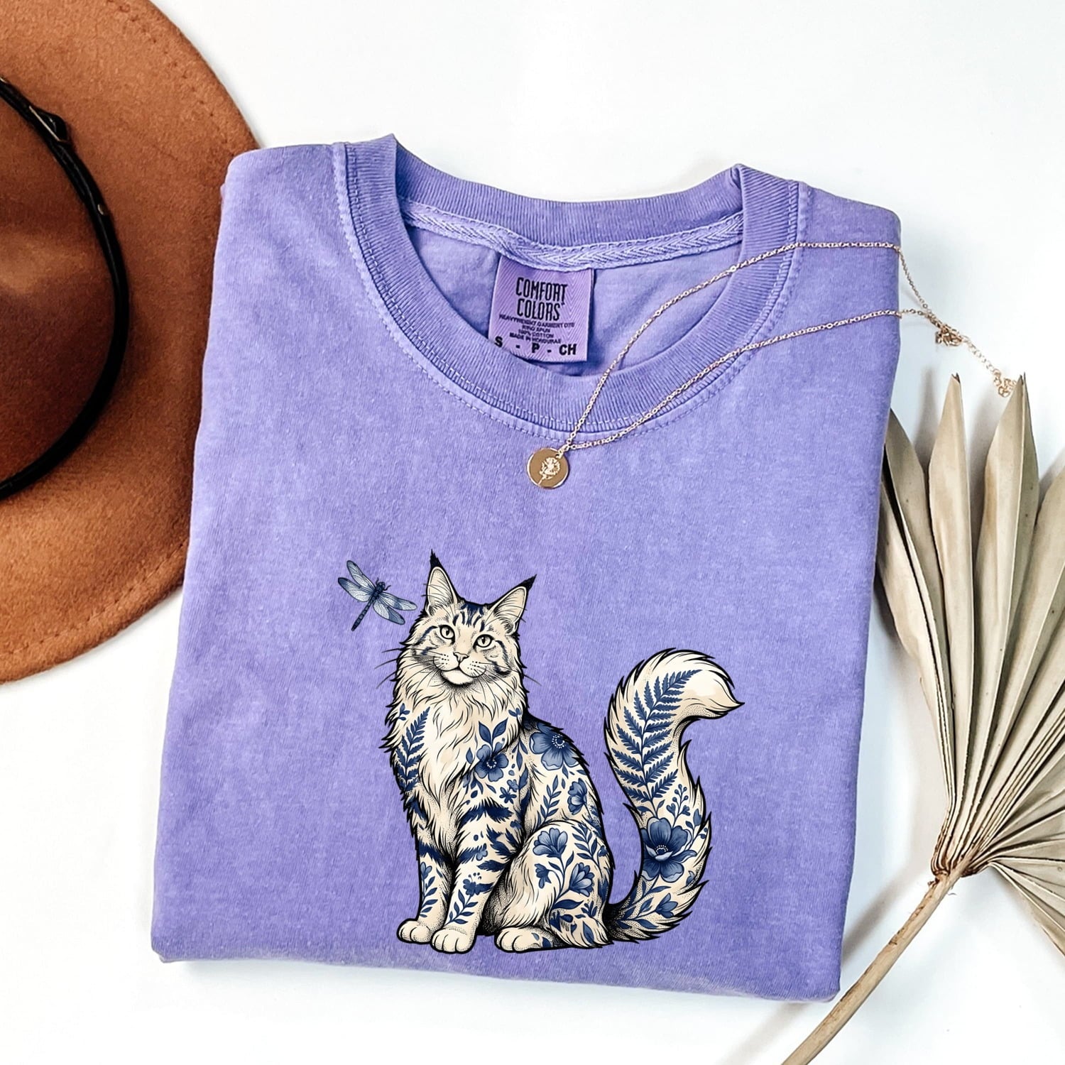 Flower Cat Shirt for Women – Boho Hippie Retro Bug Floral Blooms Kitty Graphic Tee