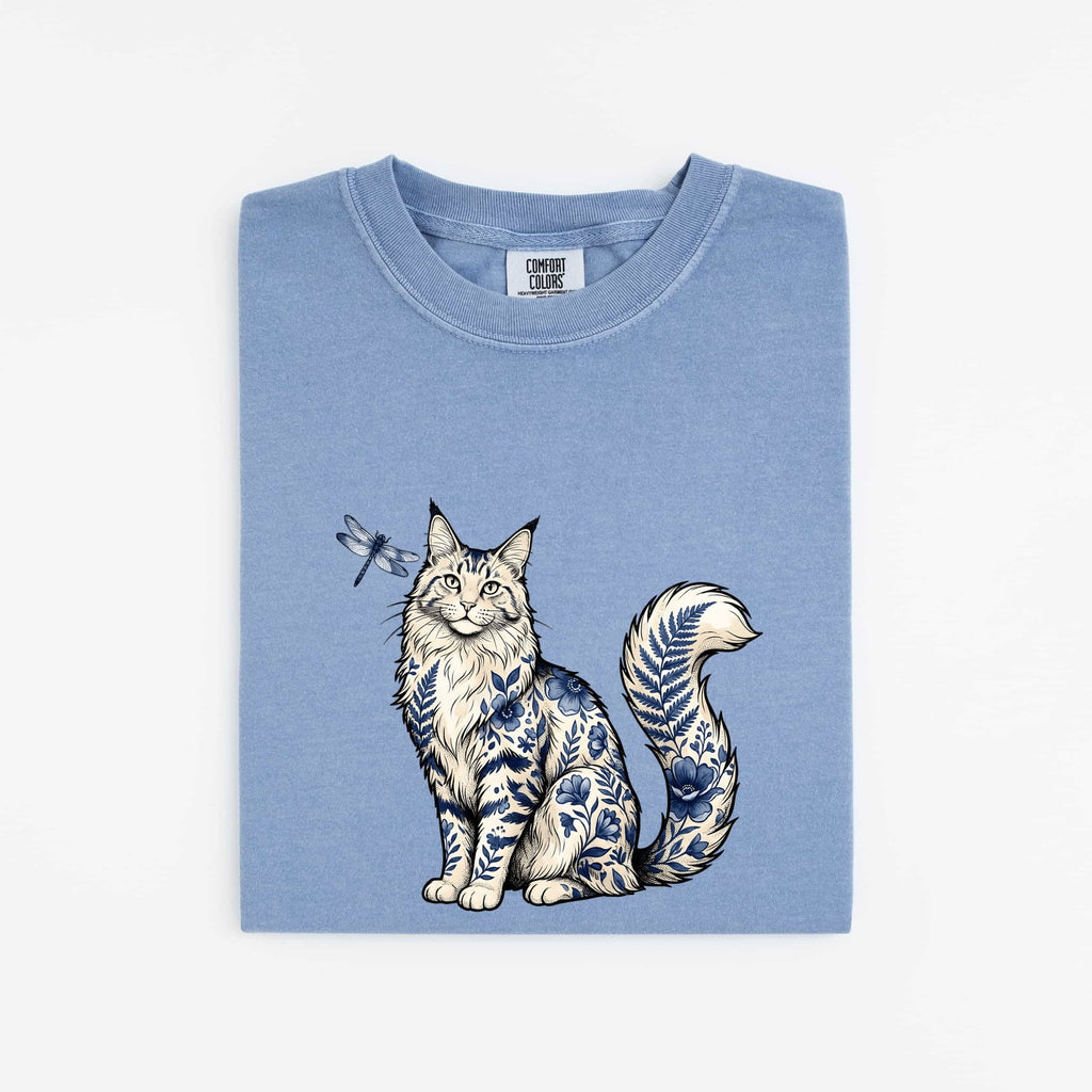 Flower Cat Shirt for Women – Boho Hippie Retro Bug Floral Blooms Kitty Graphic Tee