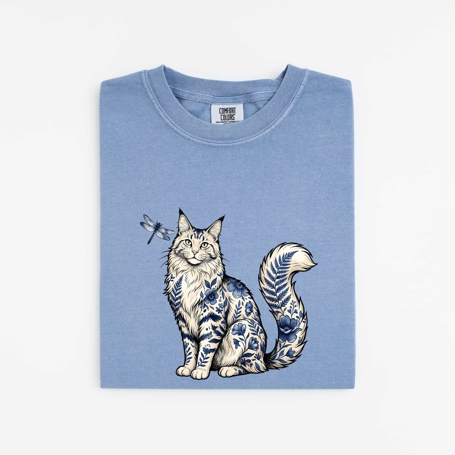 Flower Cat Shirt for Women – Boho Hippie Retro Bug Floral Blooms Kitty Graphic Tee