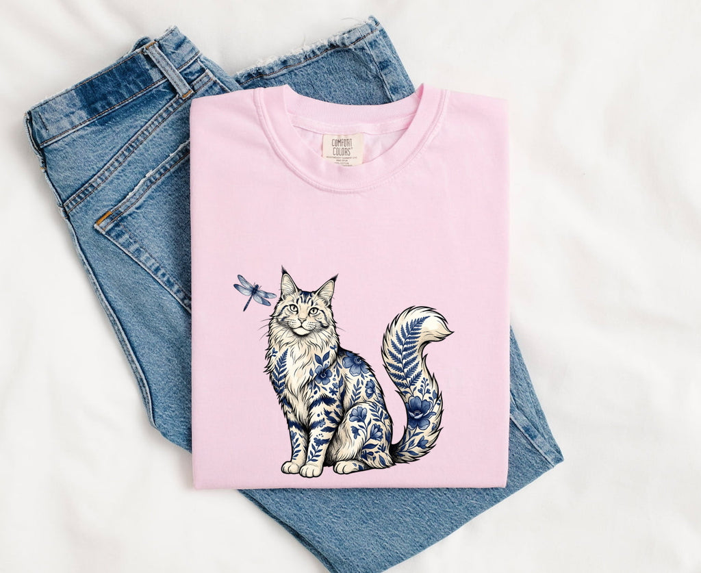 Flower Cat Shirt for Women – Boho Hippie Retro Bug Floral Blooms Kitty Graphic Tee