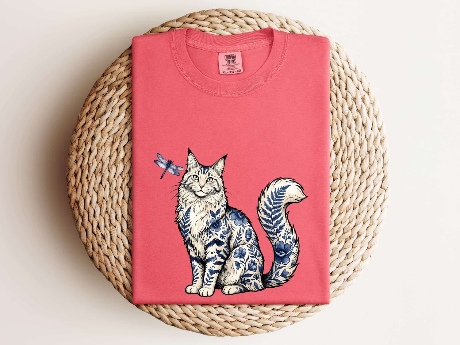 Flower Cat Shirt for Women – Boho Hippie Retro Bug Floral Blooms Kitty Graphic Tee