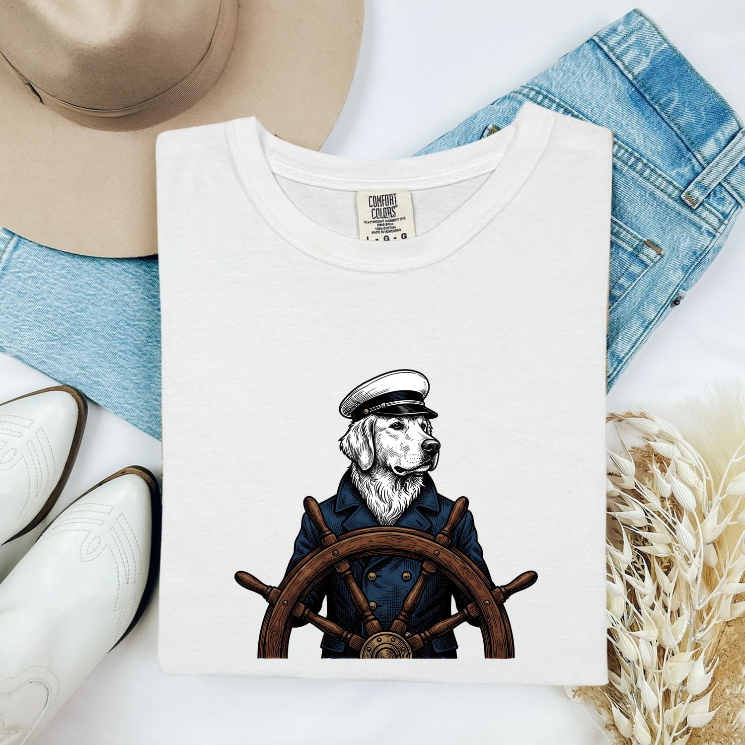 Sea Dog Shirt for Women – Retro Nautical Sketch Helm Marine Sailor Graphic Tee