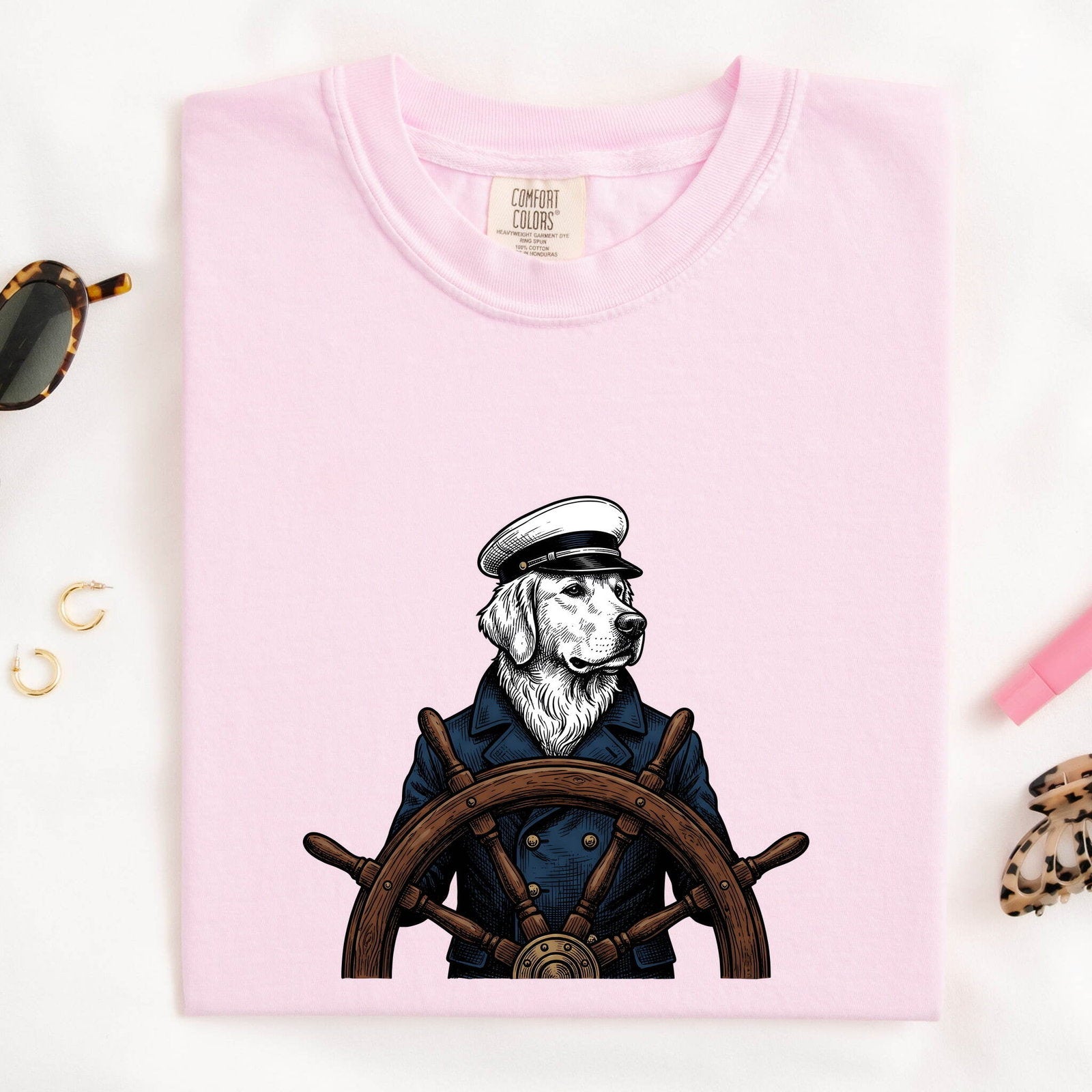 Sea Dog Shirt for Women – Retro Nautical Sketch Helm Marine Sailor Graphic Tee