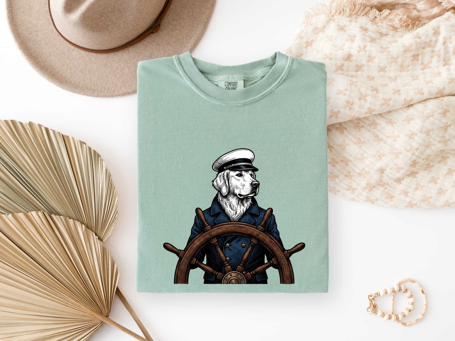 Sea Dog Shirt for Women – Retro Nautical Sketch Helm Marine Sailor Graphic Tee