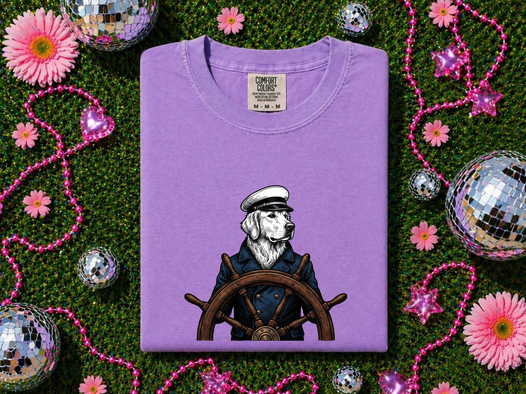 Sea Dog Shirt for Women – Retro Nautical Sketch Helm Marine Sailor Graphic Tee