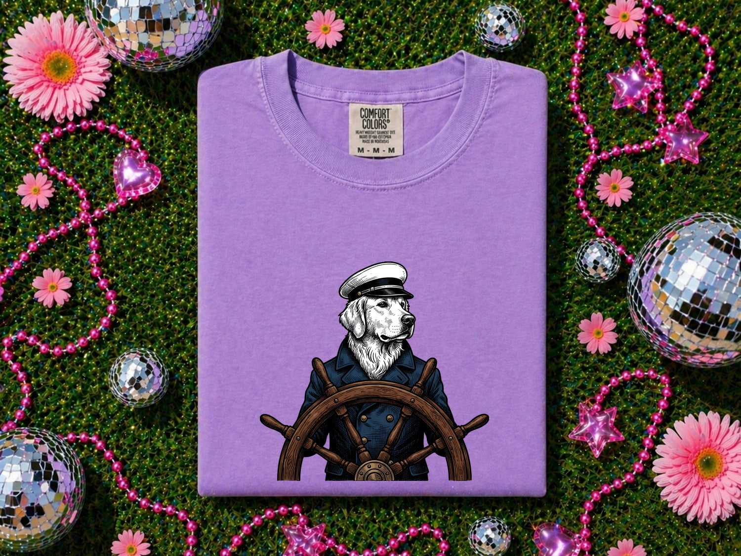 Sea Dog Shirt for Women – Retro Nautical Sketch Helm Marine Sailor Graphic Tee