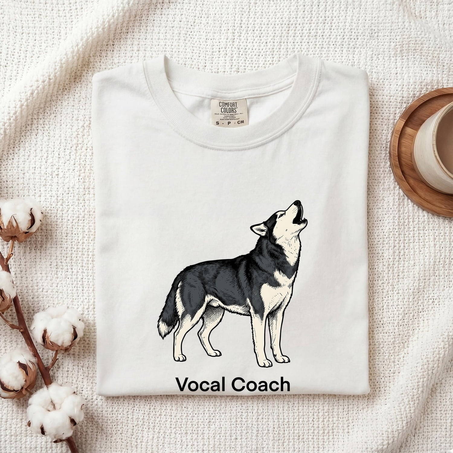 Husky Shirt for Women – Doodle Outline Howling Silhouette Companion Dog Graphic Tee