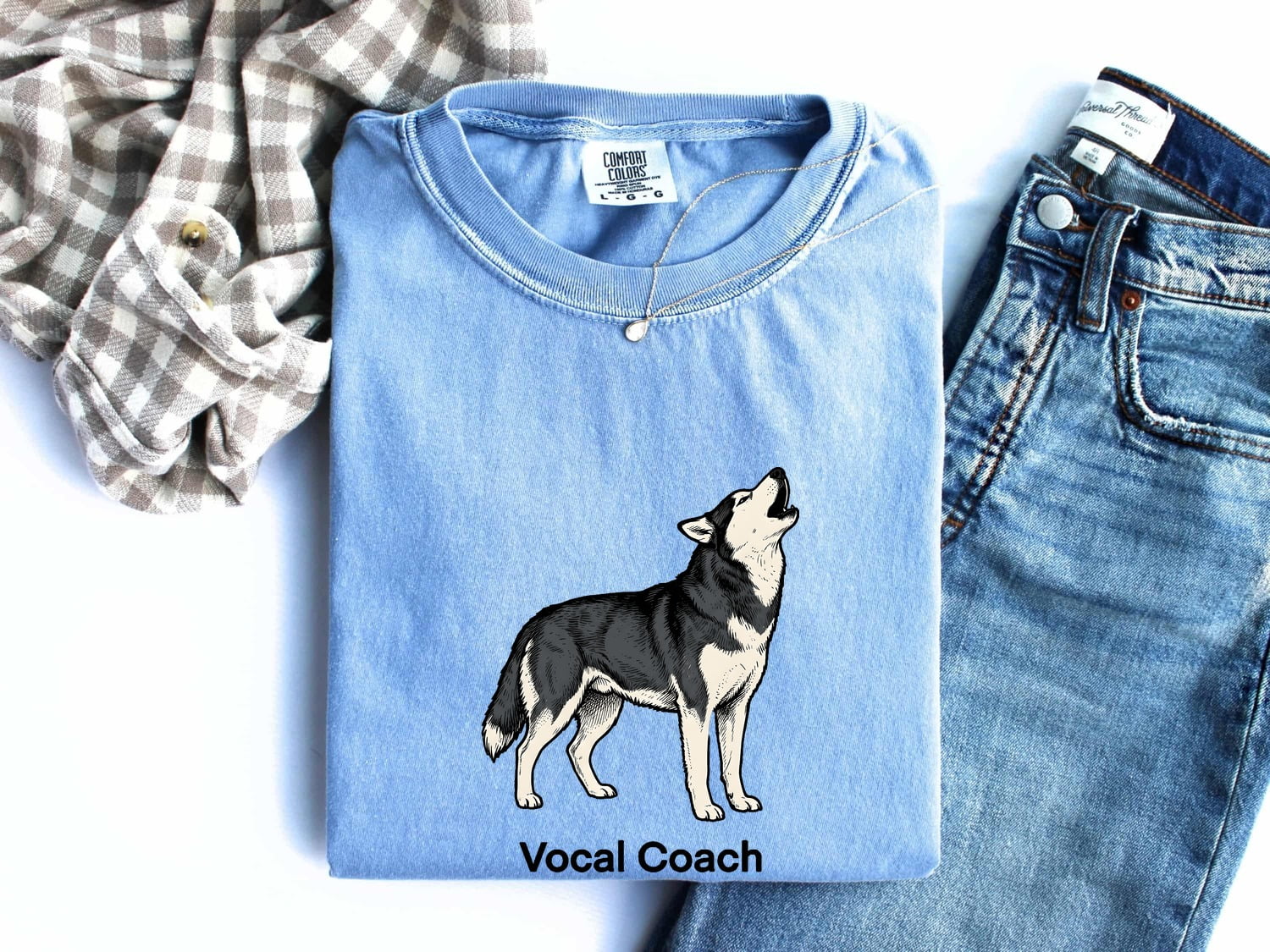 Husky Shirt for Women – Doodle Outline Howling Silhouette Companion Dog Graphic Tee