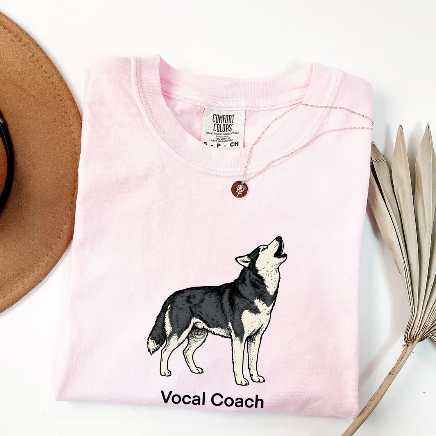 Husky Shirt for Women – Doodle Outline Howling Silhouette Companion Dog Graphic Tee