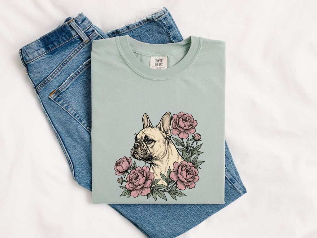 French Bulldog Shirt for Women – Botanical Vintage Peonies Floral Dog Graphic Tee