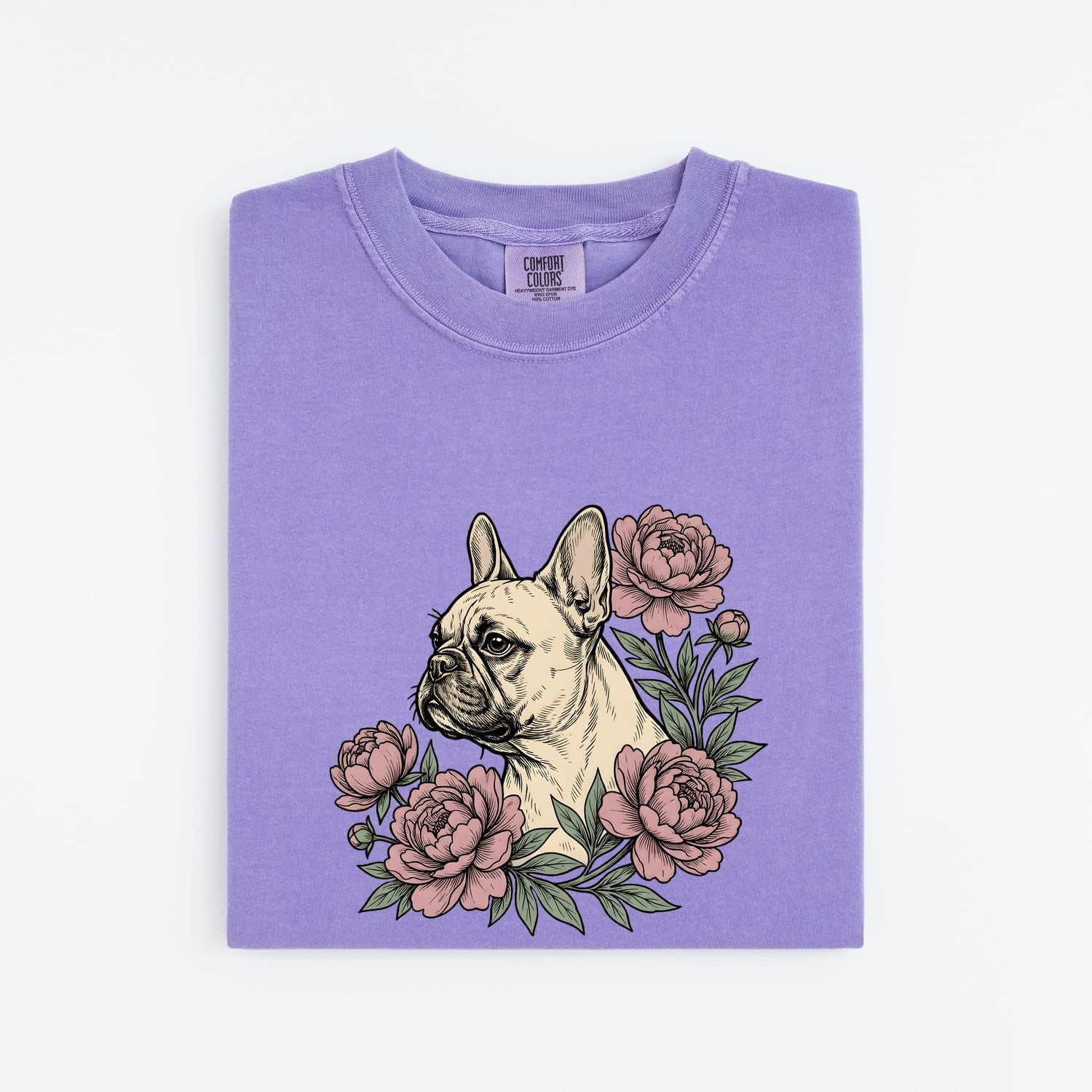 French Bulldog Shirt for Women – Botanical Vintage Peonies Floral Dog Graphic Tee