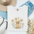 Golden Retriever Shirt for Women – Floral Doodle Sunflower Petals Nature Canine Graphic Tee