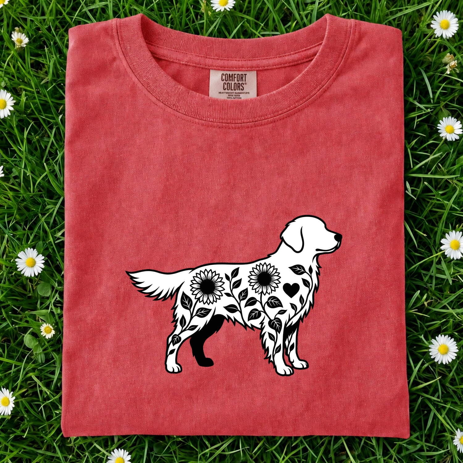 Golden Retriever Shirt for Women – Boho Minimalist Floral Sunflower Hippie Dog Graphic Tee