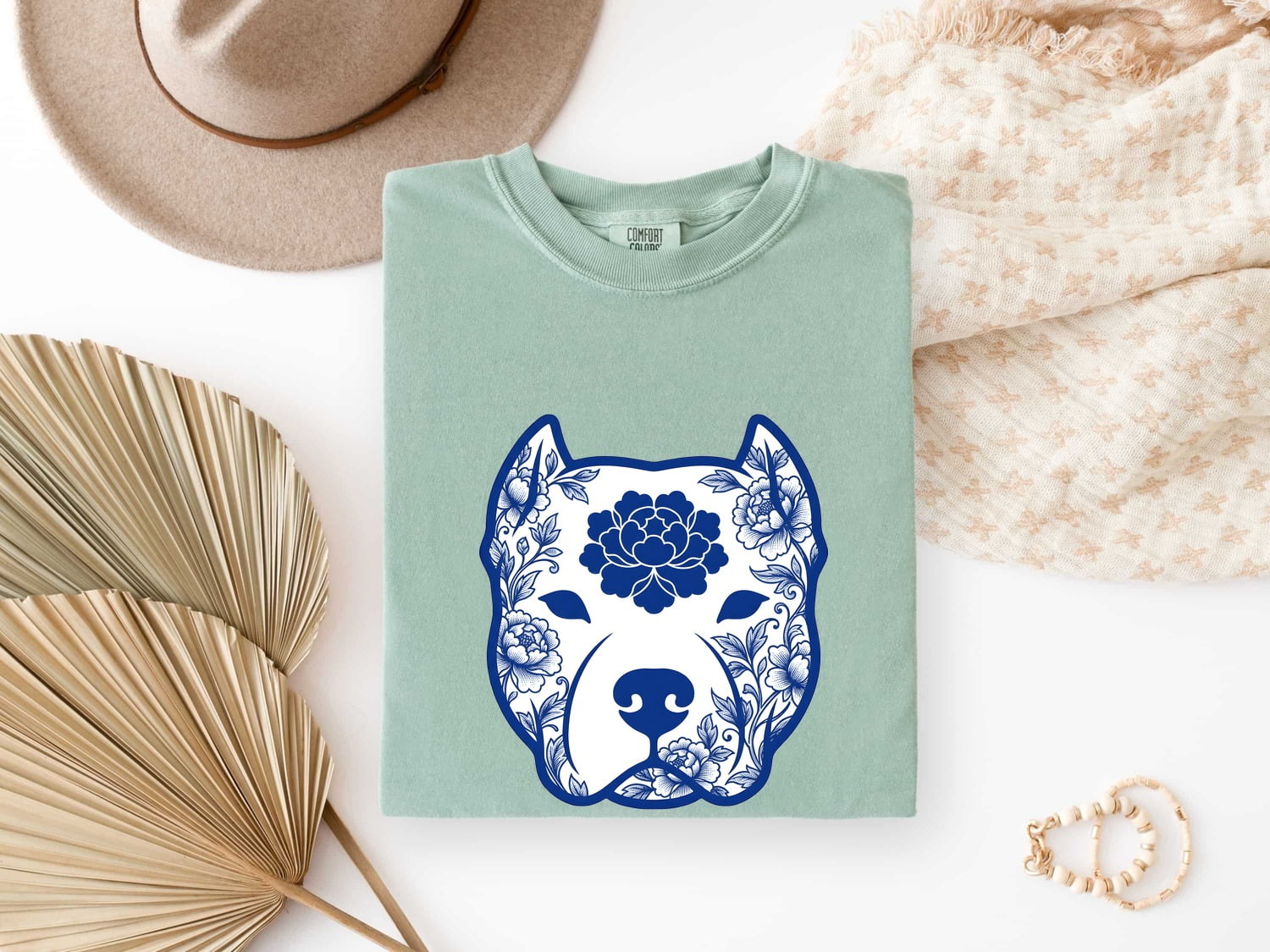 Pitbull Shirt for Women – Hand Drawn Floral Bouquet Illustrated Pibble Dog Graphic Tee