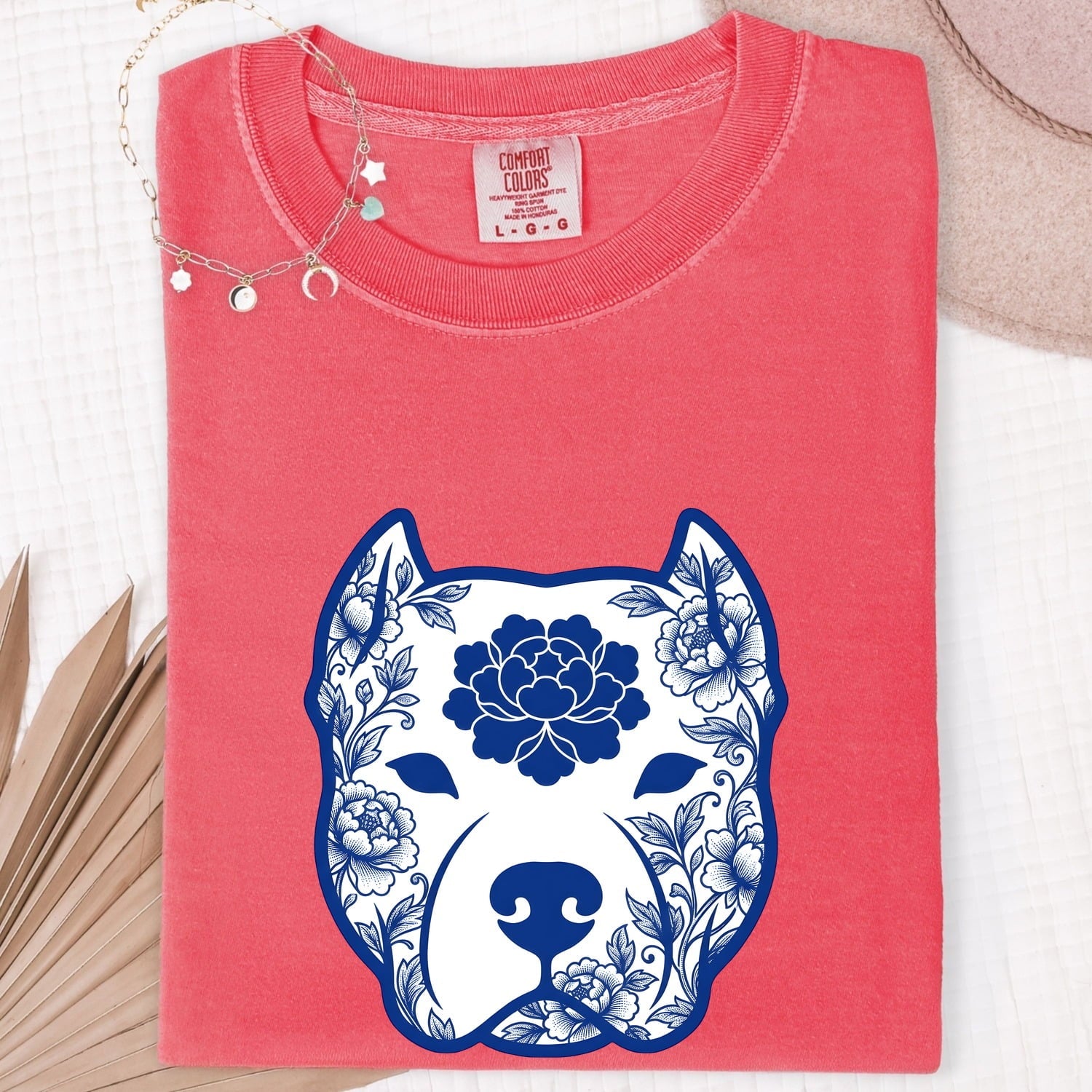 Pitbull Shirt for Women – Hand Drawn Floral Bouquet Illustrated Pibble Dog Graphic Tee
