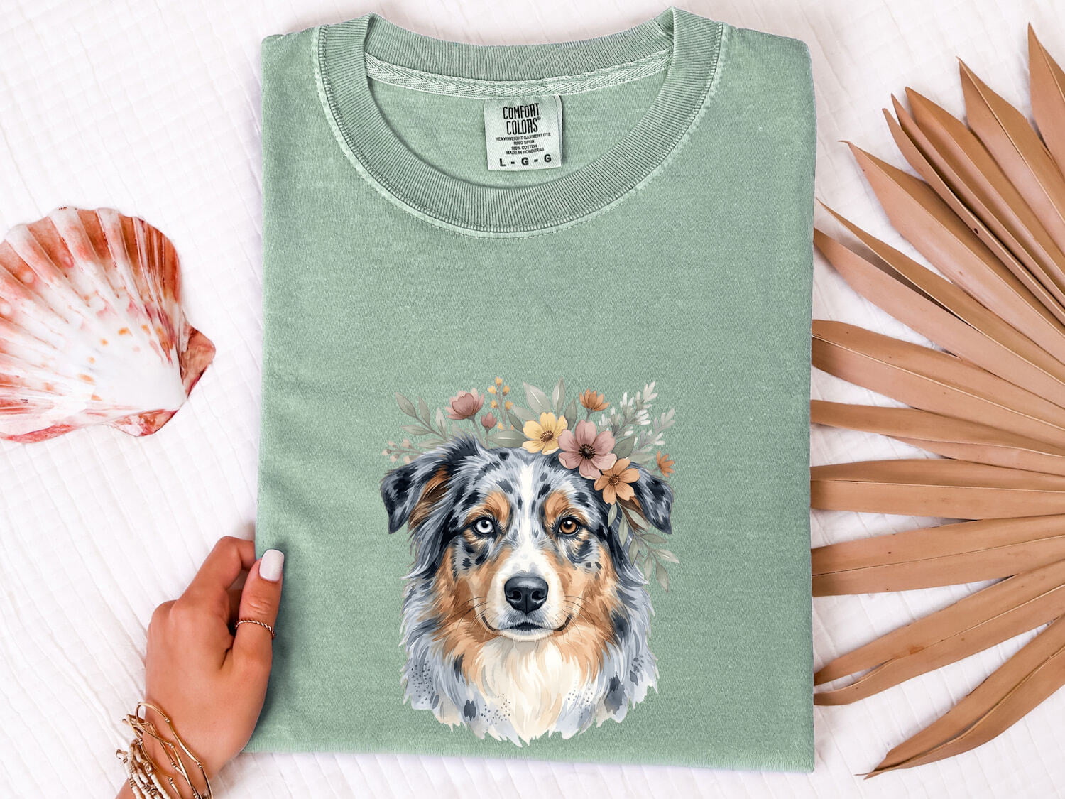 Australian Shepherd Shirt for Women – Hand Drawn Watercolor Floral Blooms Aussie Graphic Tee
