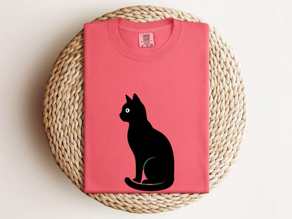 Black Cat Shirt for Women – Simple Plain Trendy Companion Form Feline Graphic Tee
