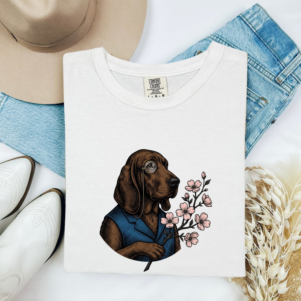 Easter Dog Shirt for Women – Vintage Hand Drawn Floral Puppy Graphic Tee