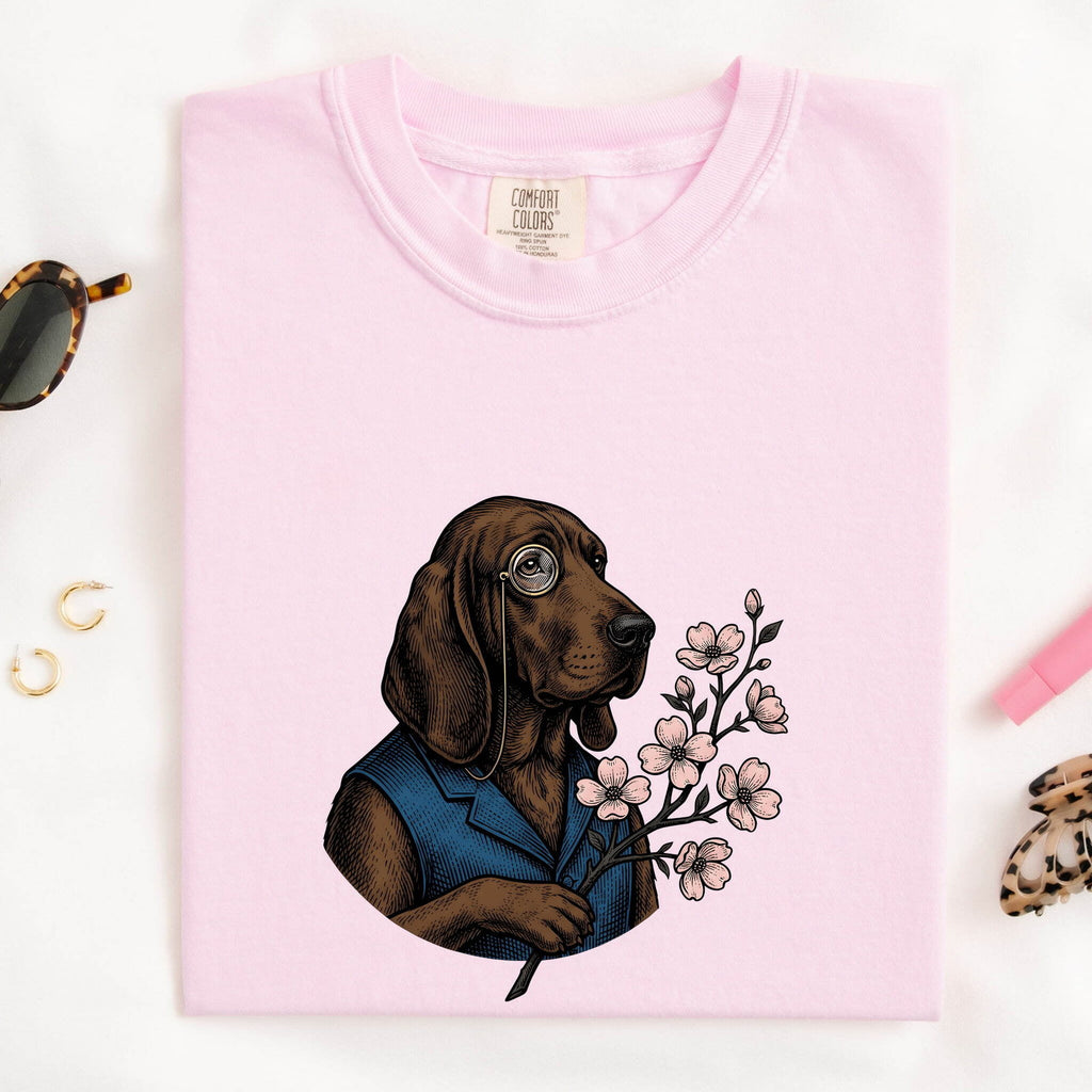 Easter Dog Shirt for Women – Vintage Hand Drawn Floral Puppy Graphic Tee
