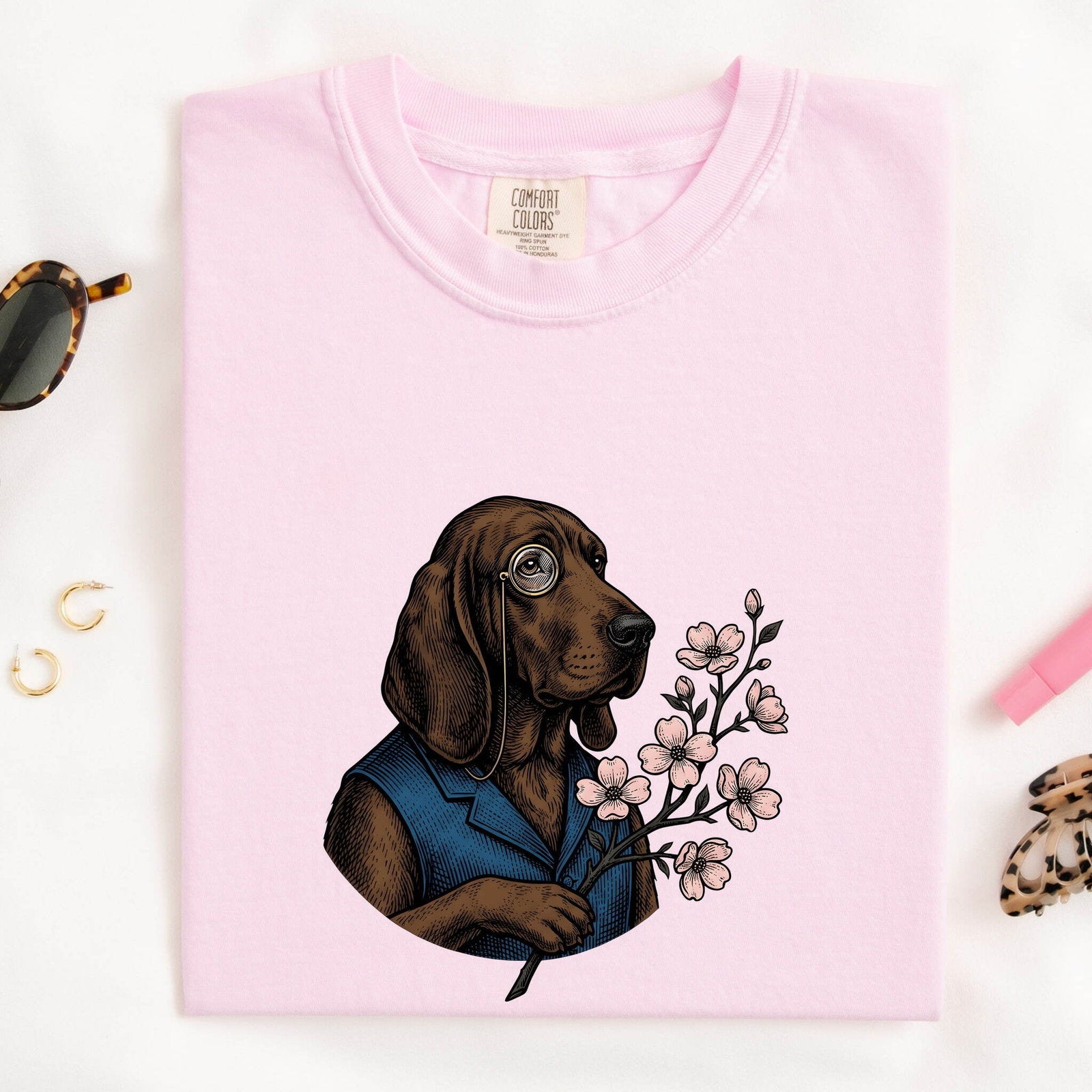 Easter Dog Shirt for Women – Vintage Hand Drawn Floral Puppy Graphic Tee