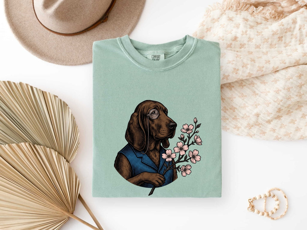 Easter Dog Shirt for Women – Vintage Hand Drawn Floral Puppy Graphic Tee
